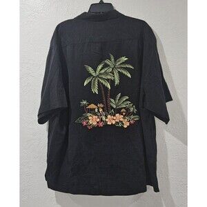 Eagle Dry Goods Black Hawaiian Resort Wear Embroidered Button Down Shirt Mens XL